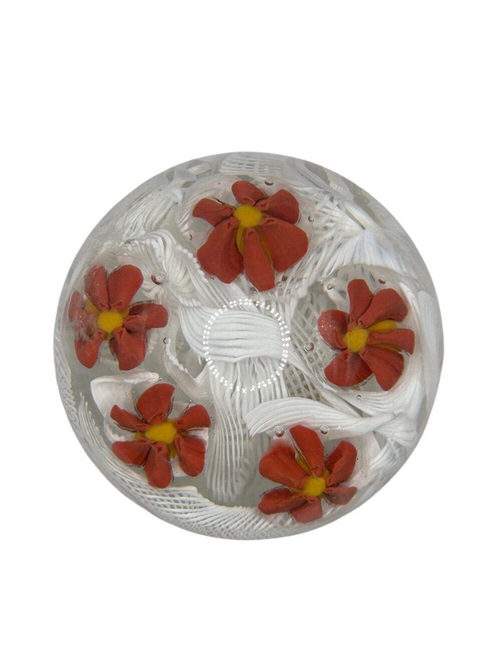 Vintage Murano Italian Lattacino Flower Glass Paperweight floral decoration